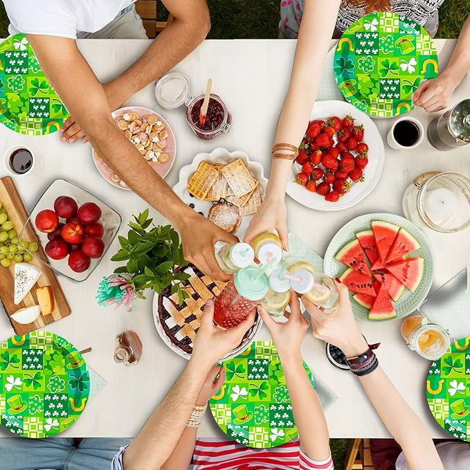 Wiooffen 48 Pcs St. Patrick's Day Paper Plates - Irish Shamrock Disposable Dessert Plates for Party Favors and Table Decor