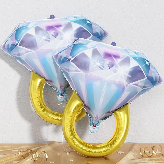 Diamond Ring Foil Balloons 2pcs, Mylar Engagement Ring Balloons for Engagement Bachelorette Bridal Shower Wedding Proposal Marriage Anniversary Just Engaged Married Party Marry Me Decorations Supplies