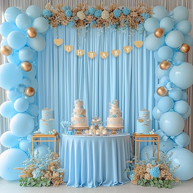 8x10FT Baby Blue Backdrop Curtains for Wedding Parties, Wrinkle Free Polyester Photography Backdrop Drapes for Baby Bridal Shower Birthday Parties Stage Background Stand Decorations 4x10ft,2 Panels