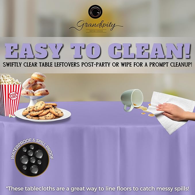 Grandipity 12 Pack Premium Disposable Plastic Tablecloth 84" Inch Decorative Round Table Cover - Lavender