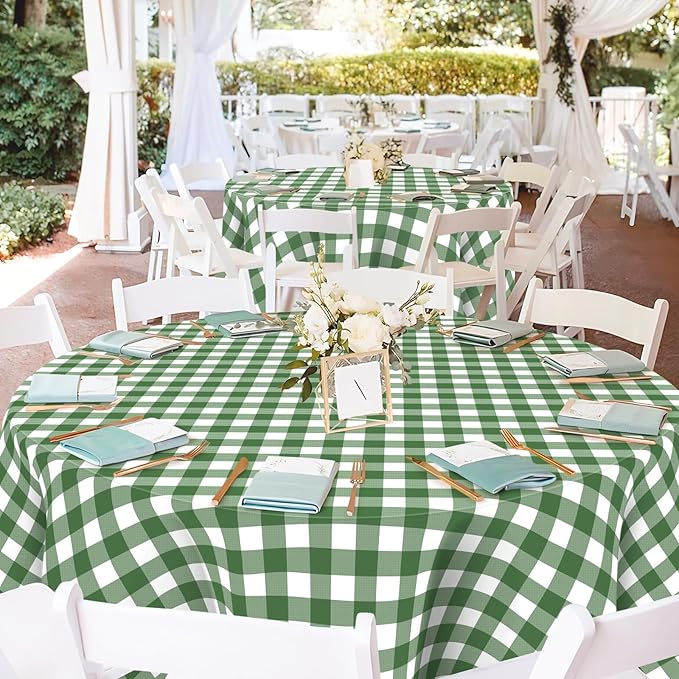 Mulbozy Sage Green Gingham Tablecloth 4 Pack, 54 x 108 Inch Plastic Table Cloth Disposable, Sage Green and White Checkered Table Cover for Party Supplies