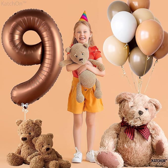 KatchOn, Giant Coffee Brown Number 9 Balloon - 40 Inch | Foil 9 Birthday Balloon for 9th Birthday Decorations | 9th Anniversary Decoration | Coffee Party Decor