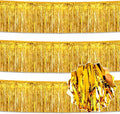 3 Pack 10 Ft Gold Foil Fringe Garland Metallic Streamers Tinsel Banner Wall Hanging Garland Backdrop for Parade Floats, Halloween, Christmas, Thanksgiving, New Year Party Decorations
