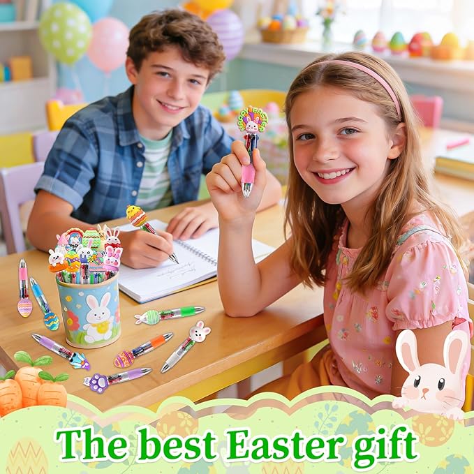 CZWZ 30Pcs Mini Multicolor Pens in One 4-in-1 Cute Pens Bulk, Ballpoint Pen for Birthdays and Parties, Fun Gifts Assorted Ink Kawaii Pen(Easter Egg Style)