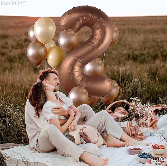 KatchOn, Giant Coffee Brown 2 Balloon Number - 40 Inch | Brown 2 Birthday Balloon, 2nd Birthday Decorations for Boy | Safari Theme Party Decorations | 2nd Birthday Party Supplies