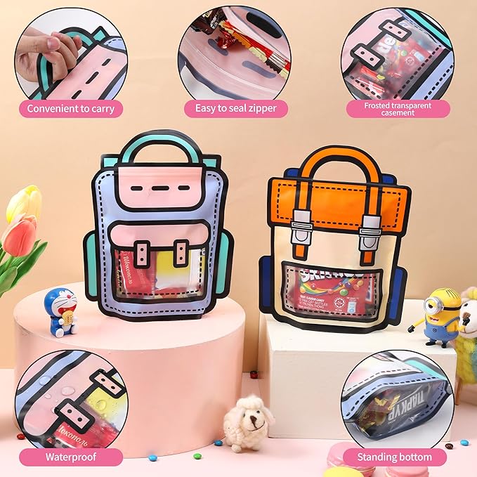 Lati 24PCS Birthday Party Favors Goodie Bags - Cartoon Style Durable Plastics Gift with Handles for Candy Treats,Events (Classroom Bags, Large)