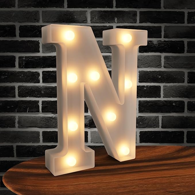 Light Up Marquee Letter N - 26 Alphabet Battery Powered LED Lights, Night Light White Plastic for Engagement Party Wedding Baby Shower Birthday Bar Decoration