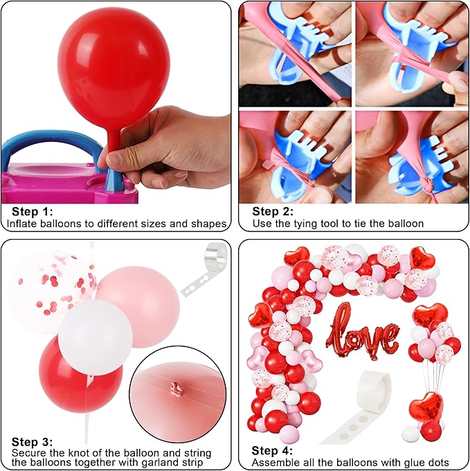 DR.DUDU 263 Pcs Valentines Day Balloon Arch Kit Decorations, Pink/White/Red Balloons Garland Decor with LOVE Heart Balloon Rose Petals for Mother's Day Party Birthday Wedding Proposal Anniversary