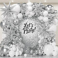 153Pcs White and Silver Balloons Garland Arch Kit with Stars - 22 18 12 10 5 inch Different Size White Metallic Silver Confetti Latex Balloon for Birthday Baby Shower Wedding Party Decorations