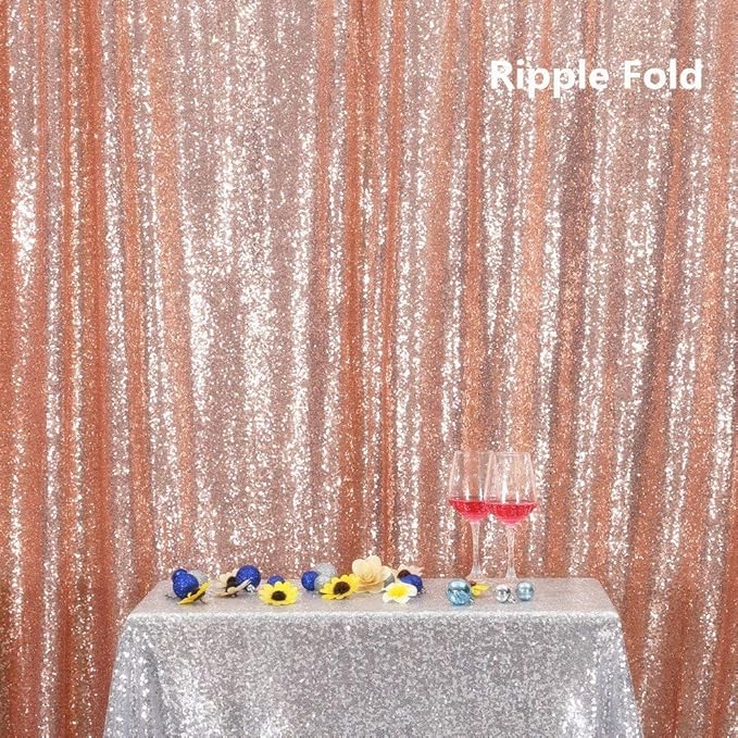Juya Delight 2ft x 8ft x 2Pcs Rose Gold Sequin Photography Backdrop Curtain for Party Banquet Festival Wedding Anniversary Exhibition