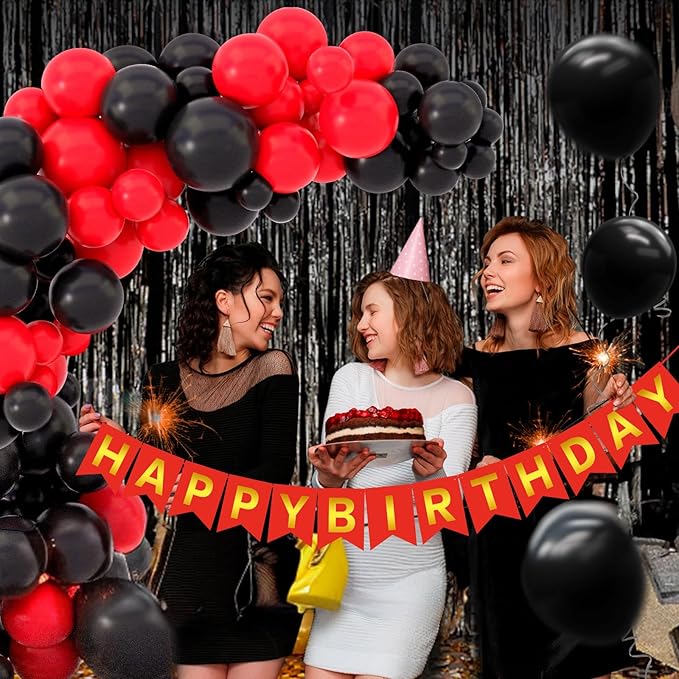 Red Gold Happy Birthday Banner Sign Happy Birthday Bunting Banner Garland for Kids Girl Woman Birthday Tea Party Decorations Bunting Flag Birthday Party Supplies