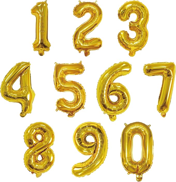 YPSelected 16 Inch Foil Mylar Number Balloons 0-9 for Party Decoration (Gold)