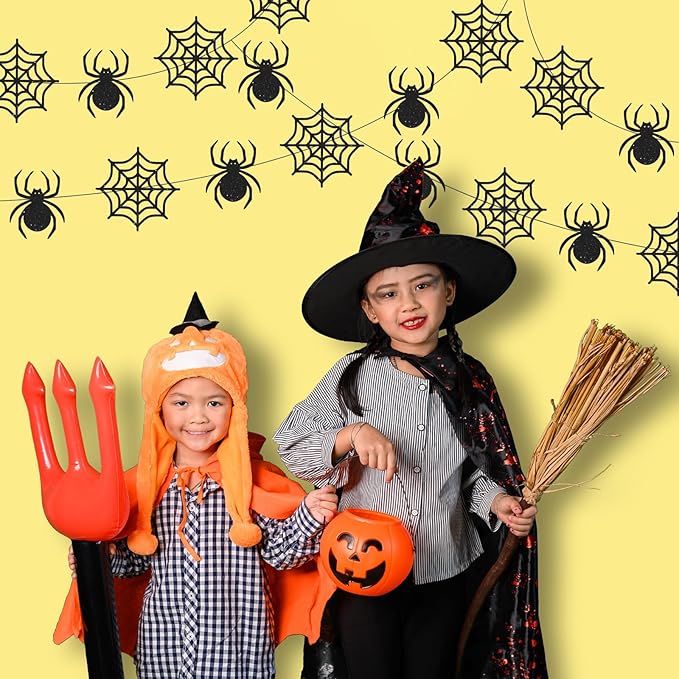 Xinnun Halloween Party Decorations Spider Web Banner Garland Horror Theme Banner Cutouts Ribbon Streamers for Black Halloween Birthday Party Office School Home Decor