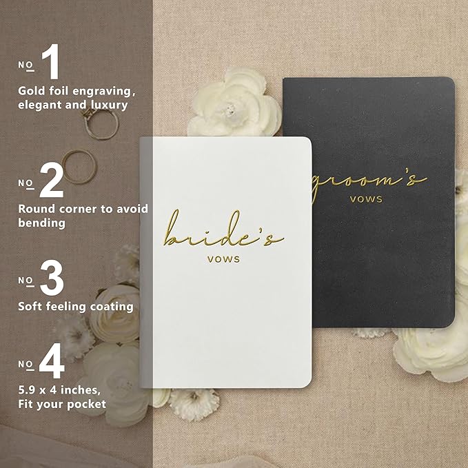 Vow Books for Bride and Groom, His and Hers Vow Books for Wedding-Soft Touch Gold Foil Engraving, Engagement | Wedding Essentials