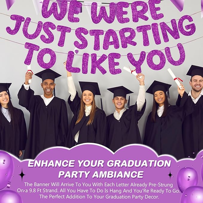 Fulmoon We Were Just Starting to Like You Banner Going Away Party Retirement Sign Farewell Decorations Good Luck Goodbye Moving Graduation Party Supplies and Gifts(Purple)