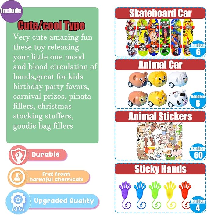 Leeche Premium Pop Party Favors Toys for kids,107PCS Prize Box Toys for All Ages kids,Birthday Party, School Classroom Rewards, Carnival Prizes, Pinata Fillers, Treasure Chest, Goody Bag Fillers