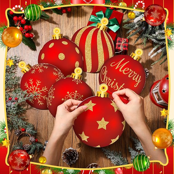 Huwena 24 Pcs Christmas Decorations Outdoor Christmas Hanging Ornaments Peppermint Candy Yard Signs Double Sided Lawn Decorations Peppermint Ornaments for Xmas(Red, Gold)