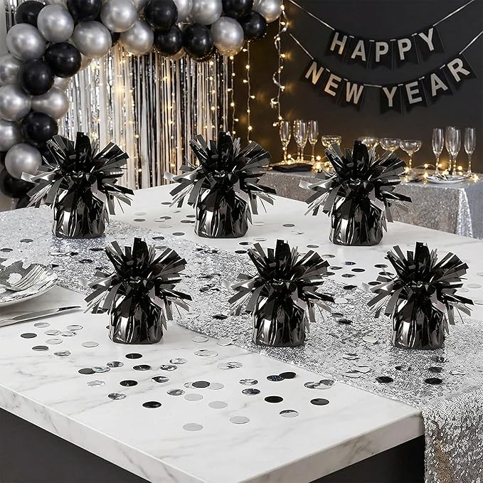Aluminum Foil Balloon Weights for Parties (12 pcs) - 0.31lb (140g) Each - Premium Balloon Anchors for Birthday, Wedding, Dinner, Indoor & Outdoor Decorations(Black 12pcs)