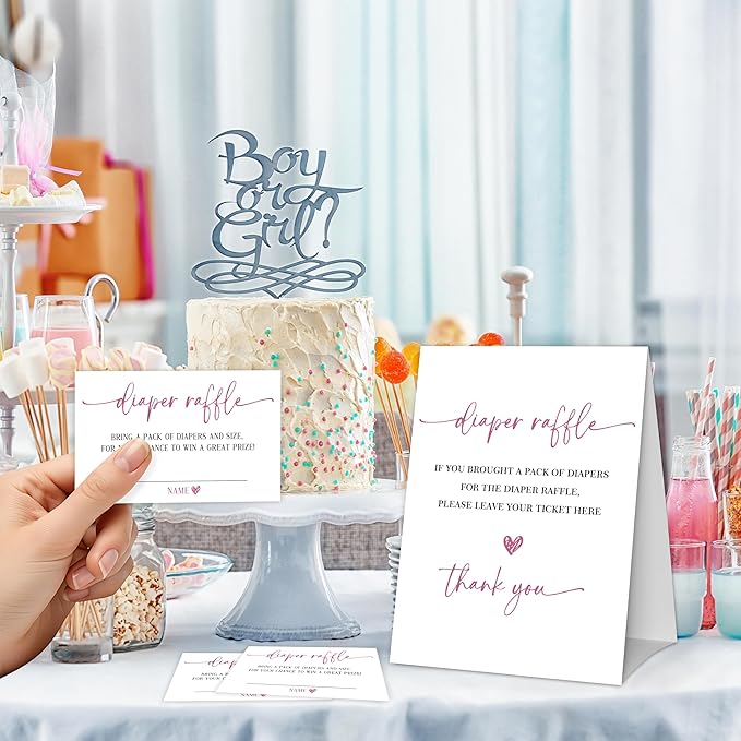 Modern Minimalist Diaper Raffle Game, Diaper Raffle Tickets for Baby Shower, Gender Neutral Tickets for Baby Shower Party Favor Decorations Supplies (1 Sign + 50 Cards) -A02
