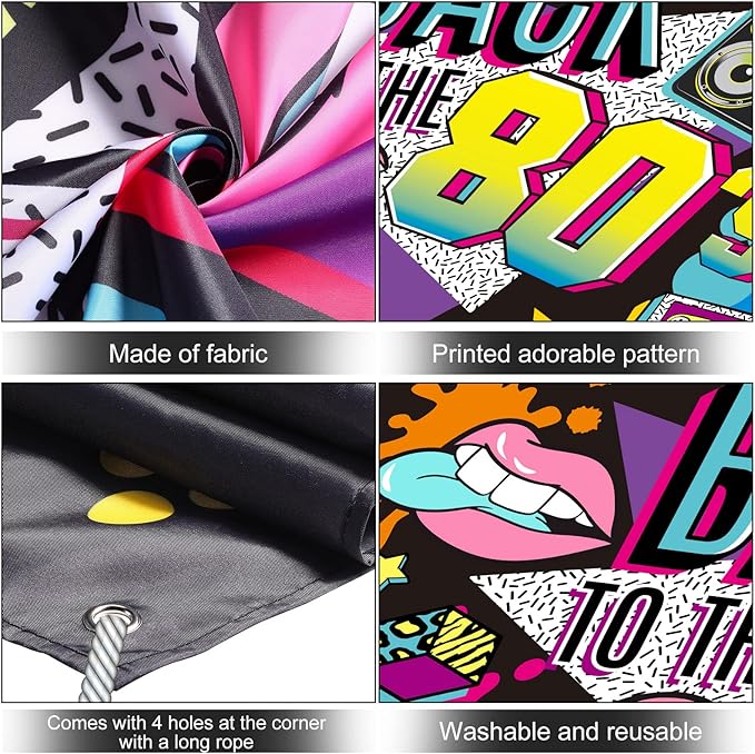 Irenare Back to the 80's Party Banner Backdrop Decorations Supplies for Photography Background, 73 x 43 x 0.04 Inch