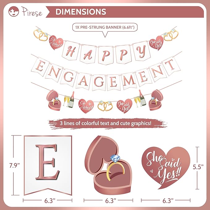 Pirese Rose Gold Happy Engagement Banner, Just Engaged Banner, Happy Engagement Party Decorations Sign | Just Engaged Decorations | Almost Married Decorations | Congratulations Wedding Decorations