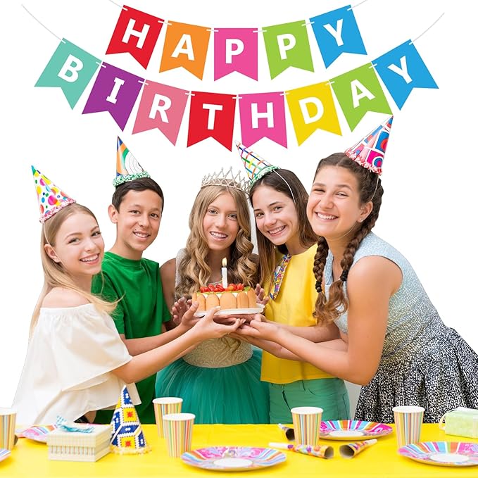 Fecedy Colorful Happy Birthday Banner Bunting for Birthday Party Decorations
