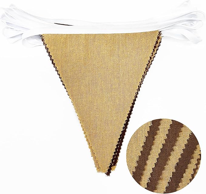 46Ft Brown Party Decorations Brown Burlap Banner Triangle Pennant Flag Macaron Linen Garland Streamers for Rustic Birthday Boho Wedding Teddy Bear Baby Shower Jungle Woodland Party Decorations