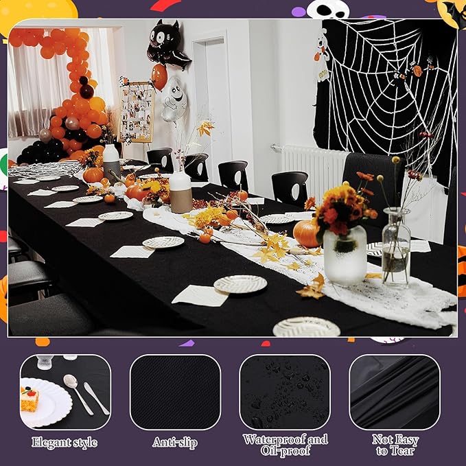 mwellewm 6 Pcs Black Plastic Tablecloth 54 x 72 Inch Disposable Table Cloths, Party Decorations Rectangle Plastic Cover Tablecloth for Graduation Picnic Home Decor Indoor or Outdoor Parties Birthday