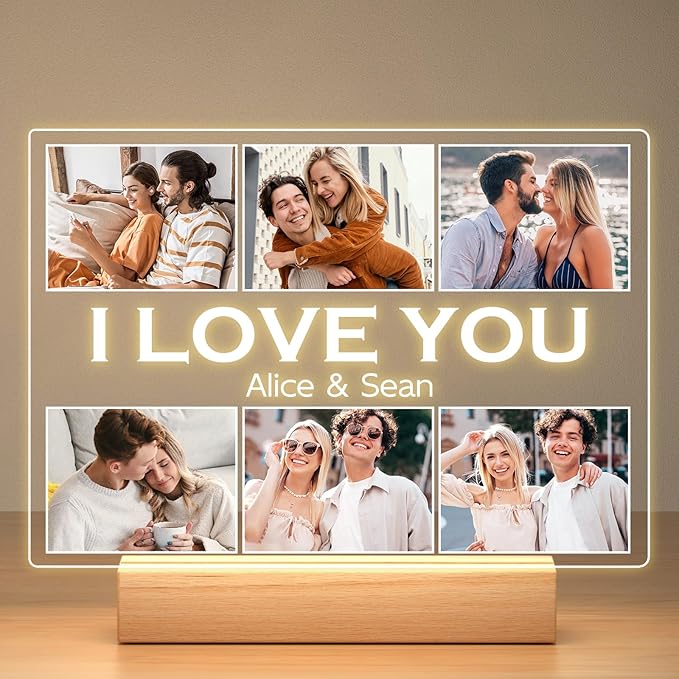Personalized Picture Frame with Photo, Customized Photo Frame with Night Light, Custom Picture Frames, Personalized Anniversary Couple Gifts for Women Men Her Him Girlfriend Boyfriend