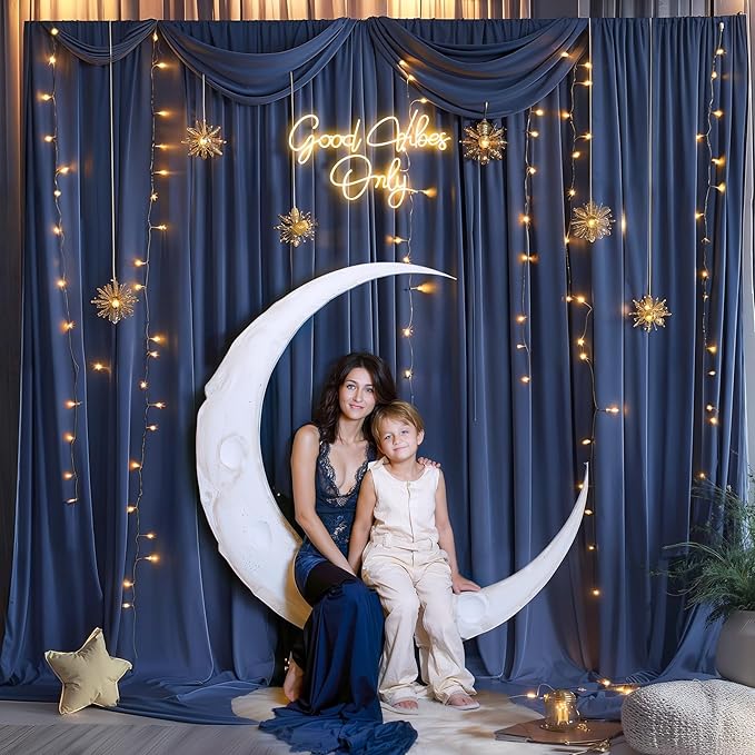 Navy Blue Backdrop Curtains with Lights for Parties,10x10FT Wrinkle Free Wedding Photo Backdrop Curtains for Baby Shower Birthday Graduations Home Party Decorations-5ft x 10ft