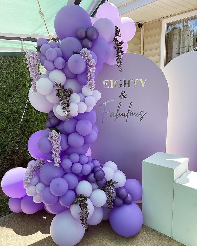 146Pcs Purple Balloons Garland Arch Kit - 5 10 12 18 inch Lavender Dark Purple Metallic Latex Balloons for Butterfly Baby Shower Birthday Wedding Princess Party Decorations