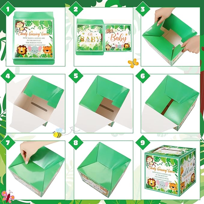 Glenmal 52 Pcs Baby Shower Games Gift Sets Large Baby Bottle for Shower Game Guess How Many Candies Decorations for Gender Reveal(Forest Animal)