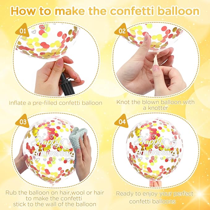 Happy Anniversary Balloons 18Pcs Red Gold Party Decorations for Women Men 12Inch Metallic Confetti Balloons for Indoor Outdoor Party Supplies
