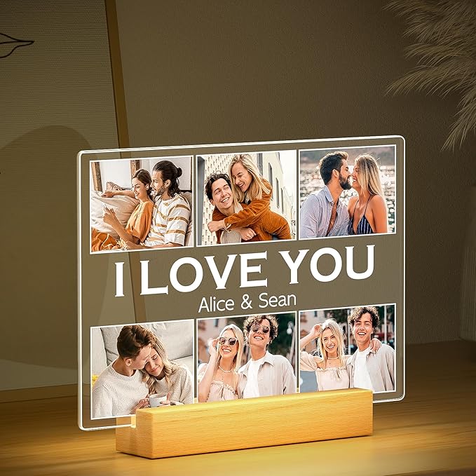 Personalized Picture Frame with Photo, Customized Photo Frame with Night Light, Custom Picture Frames, Personalized Anniversary Couple Gifts for Women Men Her Him Girlfriend Boyfriend