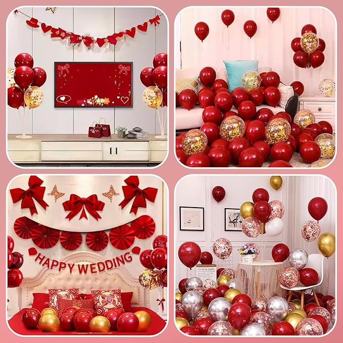 6 Sets Balloon Stand Kits, Balloon Sticks with Base for Table Centerpieces Graduation Birthday Baby Shower Gender Reveal Party Decorations(Red&White)