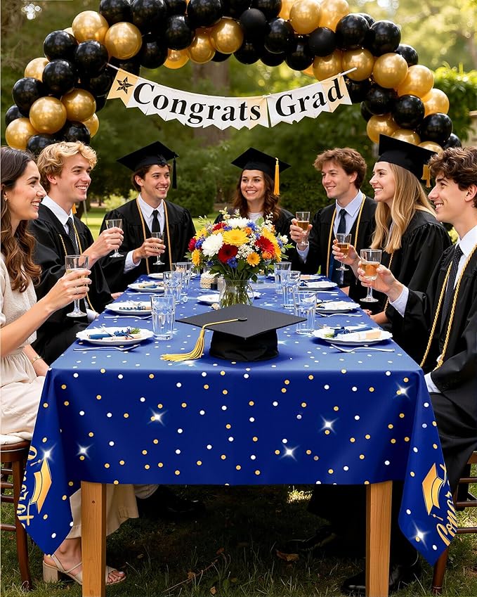 Pureegg Graduation Decorations 2026 Plastic Tablecloth Disposable 6 Pack, Class of 2026 Table Cover 54 x 108 Inch, Rectangle White Plastic Table Cloth for Party, Picnic, Graduation Blue