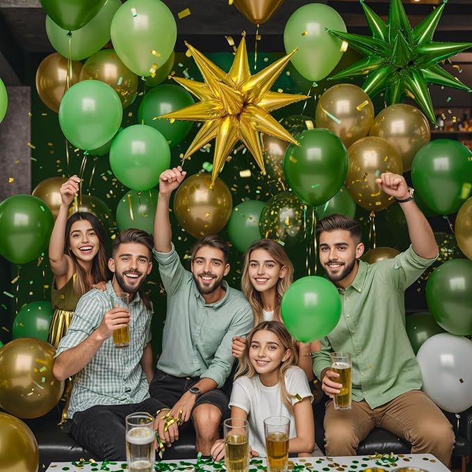 Green and Gold Balloon Garland Arch Kit with Stars, Different Sizes Emerald Dark Pastel Green Gold Balloons for Birthday Party 2026 Graduation Decorations Jungle Green Party Decorations