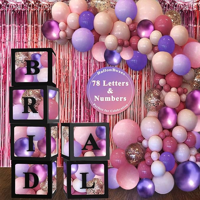 Ledido Black Transparent Balloon Boxes With 78 Letters, Letter Box for Baby Shower Clear Baby Box Black Balloon Boxes for Birthday, Bridal Shower, 2026 Graduation Prom Party Decoration, 6 PCS