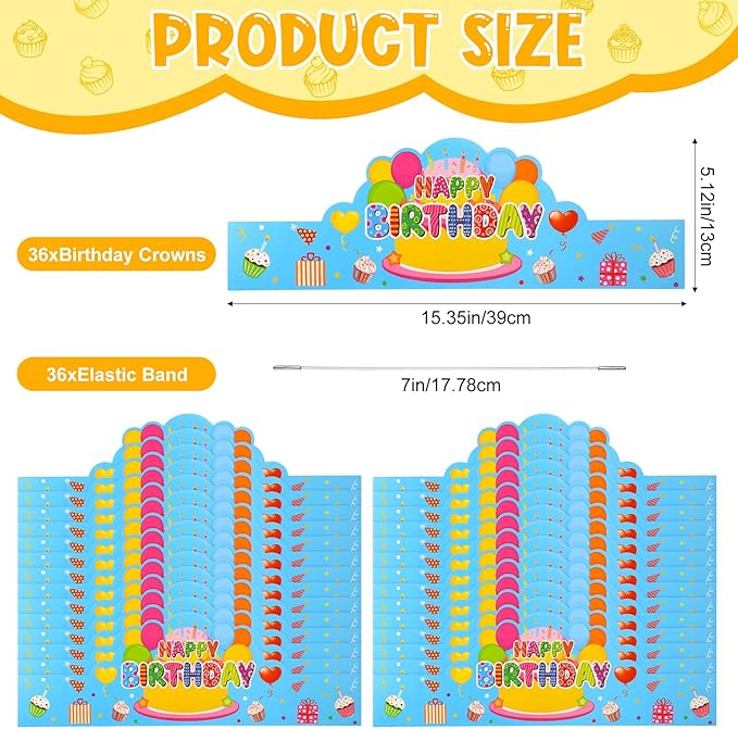 Yunsailing 36 Pcs Happy Birthday Crowns for Kids Paper Birthday Hat Crowns for Classroom Gifts Kids' Party(Blue)