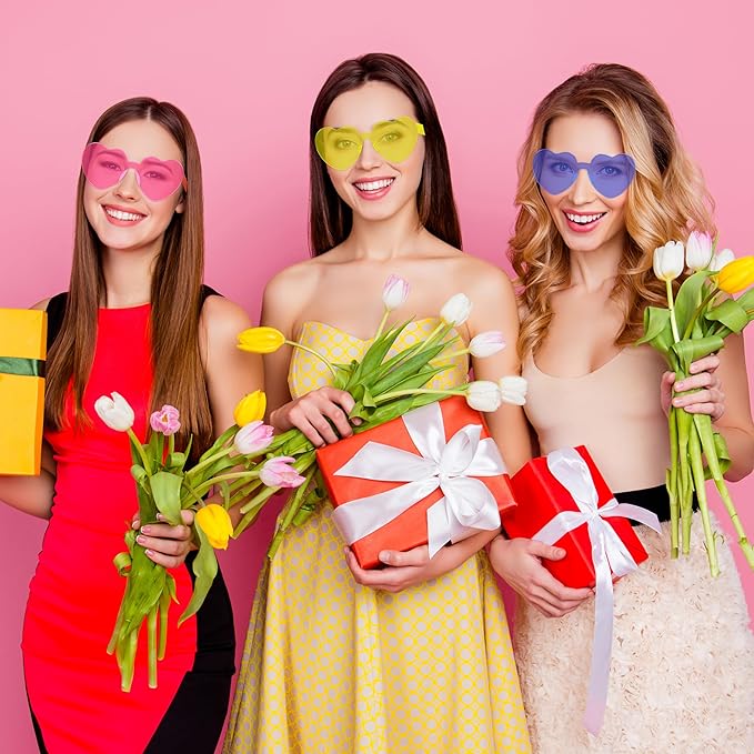 2/4/8/12/20 Pairs Heart Shaped Sunglasses Transparent Heart Glasses Rimless Trendy Eyewear for Valentines Party Favor