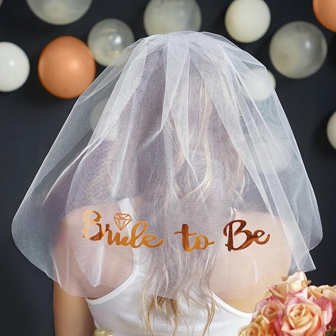 CIEHER Rose Gold Crown + Bride To Be Sash + Wedding Veil Set for Bachelorette Party Favors Bridal Shower Decorations Bachelorette Sash Bridal Sash Bachelorette Gift for Bride