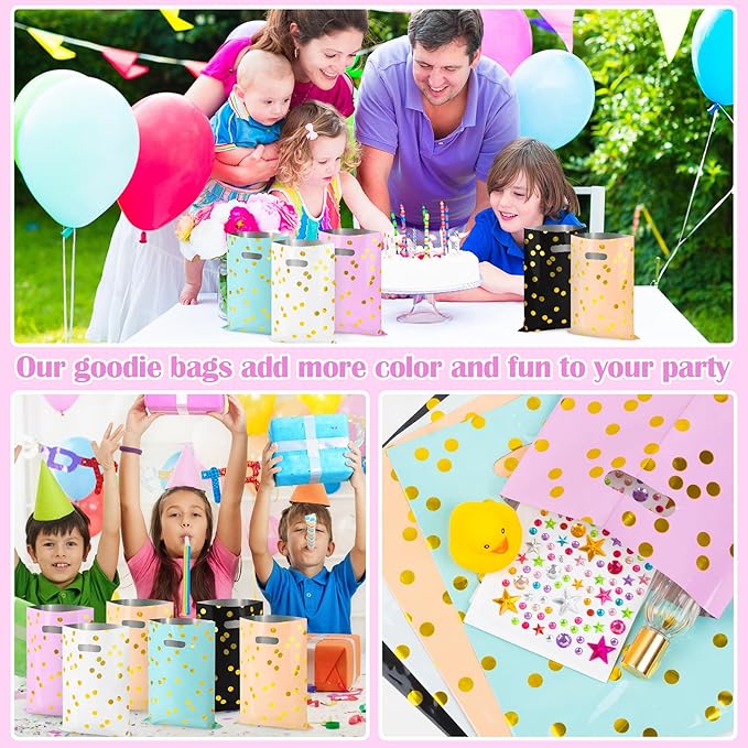 GIFOHAPY Party Favor Bags for Kids, 40PCS Goodie Bags for Birthday Party, 9.8" H*6.7" W Plastic Gift bags with Handle，Treat Bags for Baby Shower, Wedding,Thanksgiving,Classroom