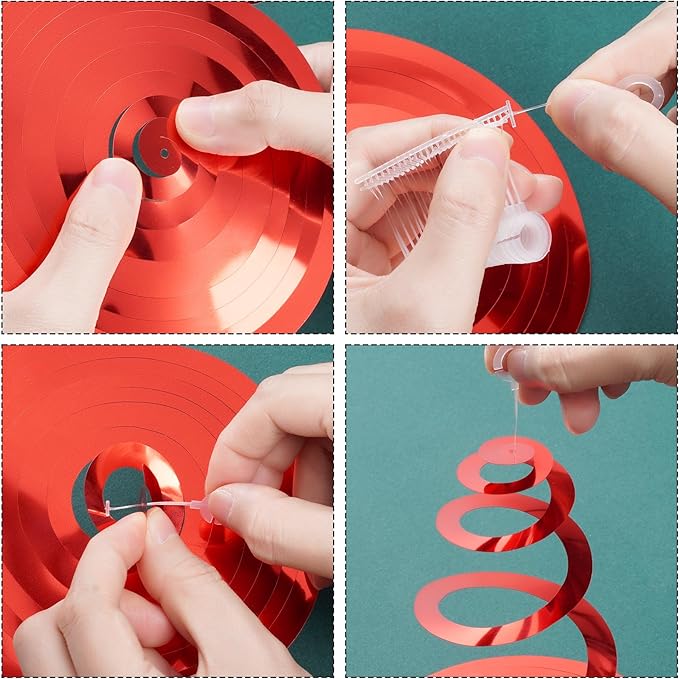 Colorful Ceiling Swirl Foil Decorations Hanging Plastic Streamer Themed Swirl Party for Christmas Carnival Celebration, Pack of 28 (Red, Green and Gold)