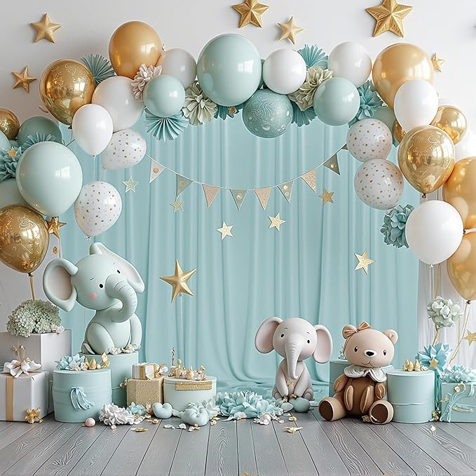 MEETSKY Light Green Backdrop for Parties Wedding Cyan Backdrop Curtains Rod Pocket Drapes Fabric Decoration for Grils Birthday Backdrops Party Baby Shower Photoshoot,5ft x 10ft,2 Panels