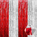 3 Pack Red Silver Foil Fringe Curtain Backdrop, 3.28Ft x 6.6Ft Metallic Tinsel Foil Fringe Streamer Curtains for Photo Booth, Christmas Day, Thanksgiving, Wedding, New Year Party Decorations