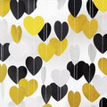 Silver Black Gold Party Decorations - 52Ft Paper Heart Garland Streamers Banner Birthday New Years Eve Retirement Graduation Anniversary Classroom Office Hanging Decor Supplies HongTongTong
