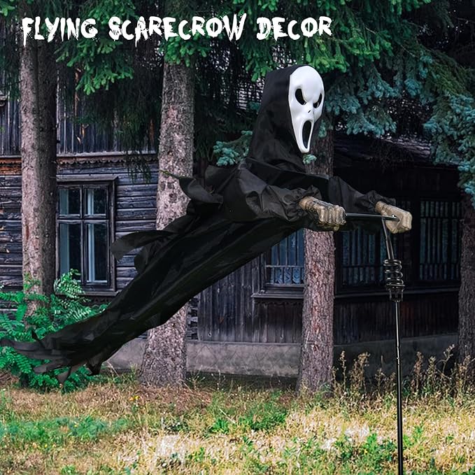 LarpGears Halloween Scarecrow Ghost Outdoor Decorations, 7.5Ft Halloween Rotatable Ghost of Death Flying Ghost Home Decoration for Outdoor Garden, Porch, Yard