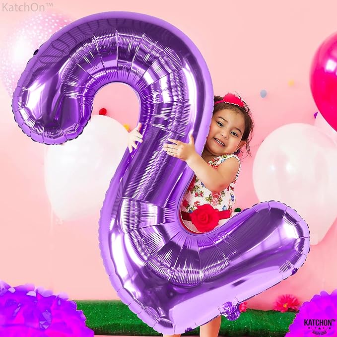 KatchOn, Purple Number 2 Balloon - Giant, 40 Inch | Two The Moon Birthday Girl | Purple 2nd Birthday Decorations for Girl | 2 Number Balloon | 2th Happy Anniversary Decorations