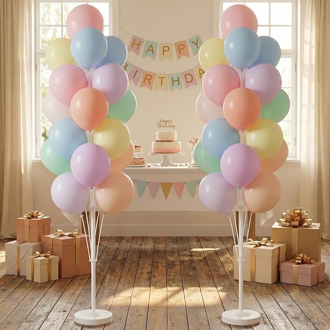 Pastel Balloon Column Kit Set of 2 With Macaron Latex Balloons Stand Included - Base,Pole,Balloon Tower Backdrop Decoration for Wedding,Baby Shower,Bridal,Graduation,Birthday,Easter Party,Bachelorette
