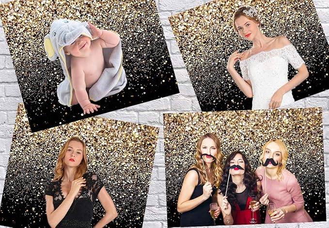 CYLYH 7X5ft Black and Gold Backdrop Golden Spots Backdrop Vintage Astract Glitter Background Wedding Adult Baby Children Holiday Party Backdrop